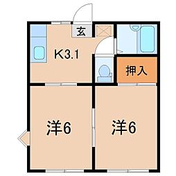 メゾンローズA 2Kの間取図画像