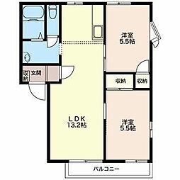 フレグランス東栄B 2LDKの間取図画像