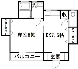 山田荘 1DKの間取図画像