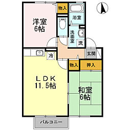 アビタシオン那賀川B 2LDKの間取図画像