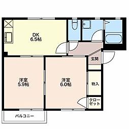 フォーレスC棟 2DKの間取図画像