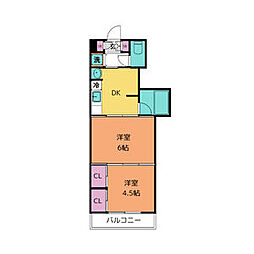 クレスト連坊 2DKの間取図画像