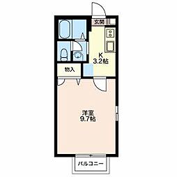 キャピタルつつじが丘B 1Kの間取図画像