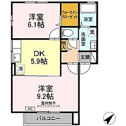 ウィングヴューB 2DKの間取図画像