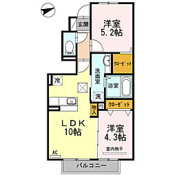 プレミール広2 2LDKの間取図画像