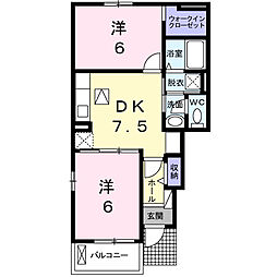 ノースヒルズB 2DKの間取図画像