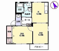 サンヒルズ宇佐 2DKの間取図画像