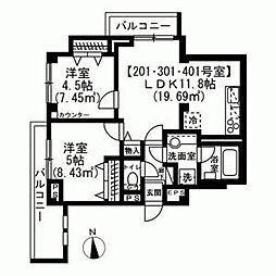 スカイエ西日暮里 2LDKの間取図画像