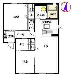 メゾンソレイユ2番館 2LDKの間取図画像