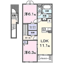 木下アパートB 2LDKの間取図画像