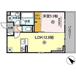 遠賀郡水巻町頃末北3丁目アパート 1LDKの間取図画像