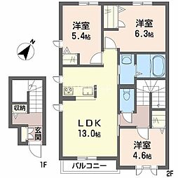 シャーメゾン中野開作A棟 3LDKの間取図画像