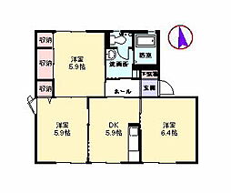 フォーレス稲富B棟 3Kの間取図画像