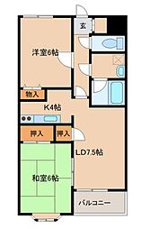 ラ・ビスタ・駅南1 2LDKの間取図画像