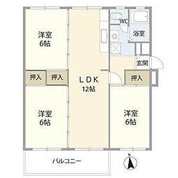 花見川団地6-12 3LDKの間取図画像
