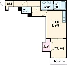 Wisteria折尾 1LDKの間取図画像