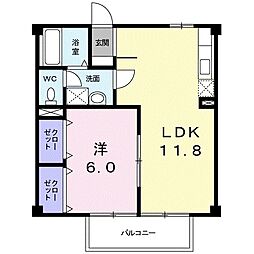 ヴューサイドヒル 1LDKの間取図画像