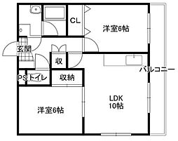 ボヌールシャンス1 2LDKの間取図画像