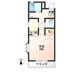 サニーサイド 1Kの間取図画像