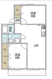 セジュール日高A 2LDKの間取図画像