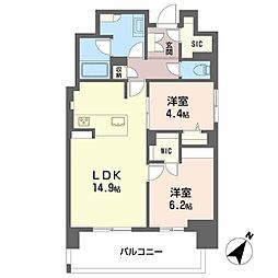リビエナ グラン 新梅田 2LDKの間取図画像