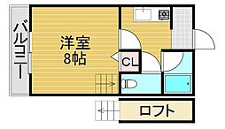 エリーレンス城南 1Kの間取図画像