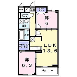 別所中の町アパート(028123701) 2LDKの間取図画像