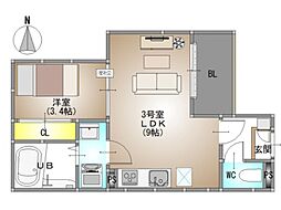 REGALEST Ray 仮称)北方3 1LDKの間取図画像