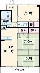セキレイマンション大川 3LDKの間取図画像