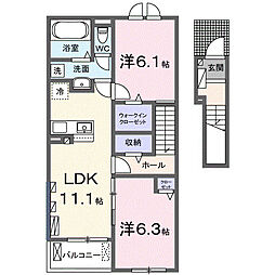 ローズ ブランシュ 2LDKの間取図画像