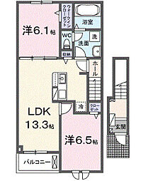リバーサイド 嬉里 2LDKの間取図画像