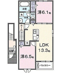 リバーサイド 嬉里 2LDKの間取図画像