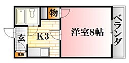 ボヌール中尾 1Kの間取図画像
