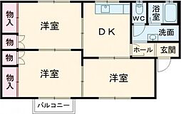 プラハイツA 3DKの間取図画像