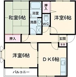フレール弥生D 3DKの間取図画像