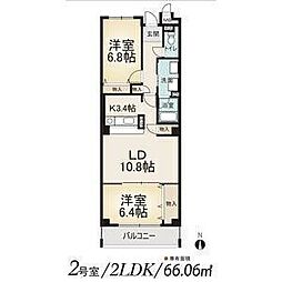 アビタシオン十番 2LDKの間取図画像