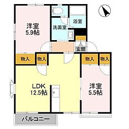 ライフタウニィB街区6 2LDKの間取図画像