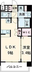 プレリス鶴見緑地グランガーデリア 1LDKの間取図画像