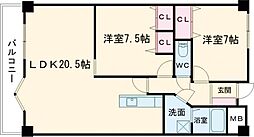 レイブリック若園 2LDKの間取図画像