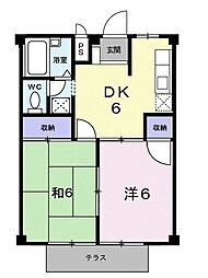 イーストウイング 2DKの間取図画像