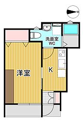 レセナ緑町B棟 1Kの間取図画像