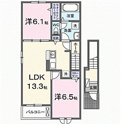 カーサ・ファミリア御幸 2LDKの間取図画像