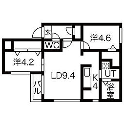 FINO中島公園I 2階2LDKの間取り