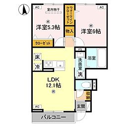 グランヴェール西ノ京 2LDKの間取図画像
