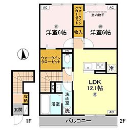 グランヴェール西ノ京 2LDKの間取図画像
