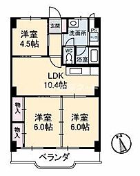 真締川ハイツ 3LDKの間取図画像