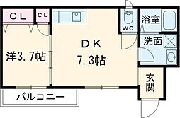 ハートフル三田2 1DKの間取図画像