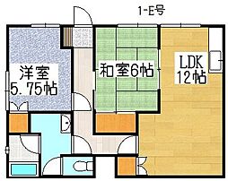 日比野ハイツE 2LDKの間取図画像