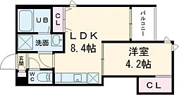 プルーム中原東 1LDKの間取図画像