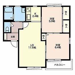 グレイス大井手 2LDKの間取図画像